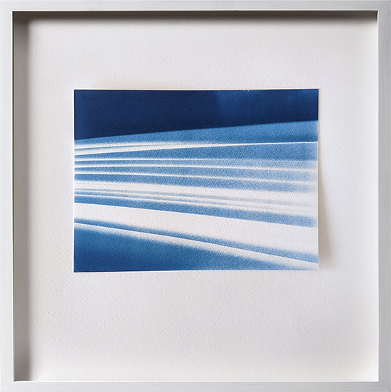 Artwork on paper, abstract cyanotype photogram, by Cyril André French visual artist